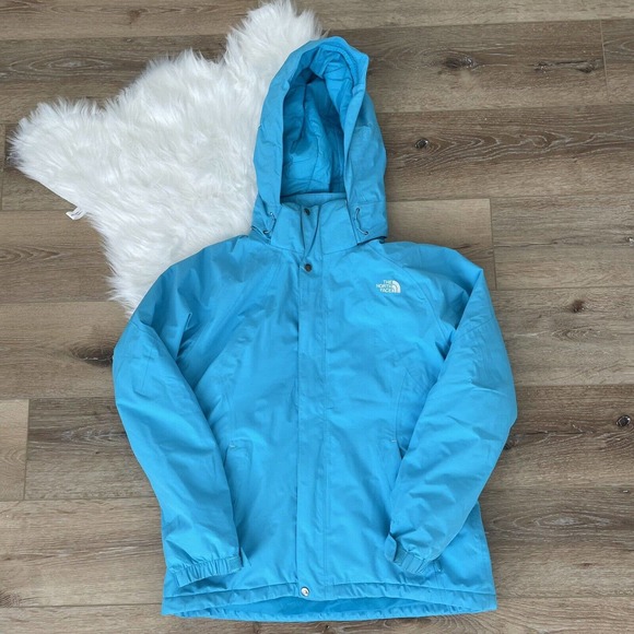 The North Face Blue Puffer Jacket Size Womens Large Hoodie Zip up